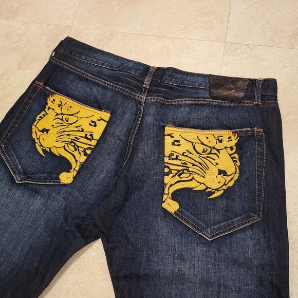 VTG Ed Hardy Mens 42x34 Christian Audigier Tiger Leopard Embroidered Jeans NWT